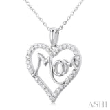 1/4 ctw 'MOM' Heart Frame Round Cut Diamond Fashion Pendant With Chain in 10K White Gold