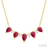 1/8 ctw Pear Cut 5X3 and 4X3MM Precious Ruby & Round Cut Diamond Necklace in 14K Yellow Gold