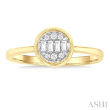 1/6 Ctw Petite Bezel Set Round Shape Fusion Baguette and Round Cut Diamond Fashion Ring in 10K Yellow Gold