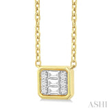 1/6 Ctw Petite Bezel Set East-West Emerald Shape Fusion Baguette and Round Cut Diamond Fashion Pendant With Chain in 10K Yellow Gold