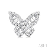 1/2 Ctw Butterfly Baguette and Round Cut Diamond Fashion Stud Earring in 14K White Gold