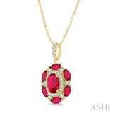 1/6 Ctw Oval 6x4 MM & Marquise 4x2 MM Ruby and Round Cut Diamond Precious Pendant With Chain in 14K Yellow Gold