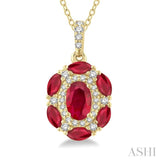 1/6 Ctw Oval 6x4 MM & Marquise 4x2 MM Ruby and Round Cut Diamond Precious Pendant With Chain in 14K Yellow Gold