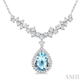 9X6MM Pear Cut Aquamarine and 3/4 ctw Round Cut Diamond Semi Precious Necklace in 14K White Gold