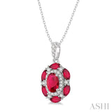 1/6 Ctw Oval 6x4 MM & Marquise 4x2 MM Ruby and Round Cut Diamond Precious Pendant With Chain in 14K White Gold