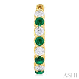 3.1MM Emerald and 1 5/8 ctw Round Cut Inside-Out Diamond Precious Hoop Earrings in 14K Yellow Gold