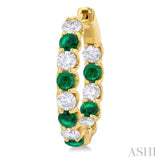 3.1MM Emerald and 1 5/8 ctw Round Cut Inside-Out Diamond Precious Hoop Earrings in 14K Yellow Gold