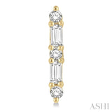 1/6 Ctw Solid Bar Baguette and Round Cut Diamond Petite Earring in 10K Yellow Gold