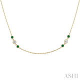 2.25MM Emerald and 1/2 ctw Round Cut Diamond Precious Station Necklace in 14K Yellow Gold