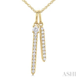 1/6 ctw Twin Vertical Bar Round Cut Diamond Fashion Pendant With Chain in 14K Yellow Gold