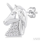 1/10 Ctw Petite Unicorn Round Cut Diamond Cut Fashion Stud Earring in 10K White Gold