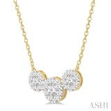 1 1/2 Ctw 3-Stone Lovebright Round Cut Diamond Necklace in 14K Yellow & white Gold