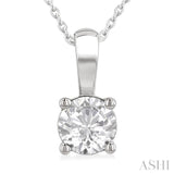 3/4 Ctw Prong Set Round Cut Diamond Solitaire Pendant With Chain in 14K White Gold