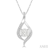 1/5 Ctw Curved Lovebright Round Cut Diamond Pendant in 14K White Gold with chain