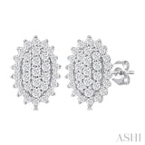 1/5 Ctw Petite Oval Shape Round Cut Diamond Cluster Fashion Stud Earring in 10K White Gold