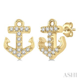 1/10 Ctw Anchor Round Cut Diamond Petite Fashion Earring in 14K Yellow Gold