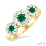 5/8 ctw Lovebright Past, Present and Future 3.80 & 3.00MM Emerald and Round Cut Diamond Precious Ring in 14K Yellow Gold