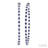 1.6MM Round Cut Sapphire and 1 ctw Round Cut Diamond Precious Inside-Out Alternating Hoop Earrings in 14K White Gold