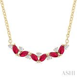 1/6 Ctw Zig-Zag 4X2 MM Marquise Cut Ruby and Round Cut Diamond Precious Necklace in 14K Yellow Gold