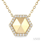 1/4 ctw Petite Hexagon Round Cut Diamond Halo Fashion Necklace in 14K Yellow Gold