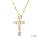 1/2 Ctw Cross Emerald Cut Diamond Fashion Pendant With Chain in 14K Yellow Gold