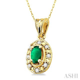 5x3 MM Oval Shape Emerald and 1/20 Ctw Single Cut Diamond Pendant in 10K Yellow Gold with Chain