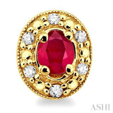 4x3 MM Oval Shaped Ruby and 1/10 Ctw Single Cut Diamond Earrings in 10K Yellow Gold