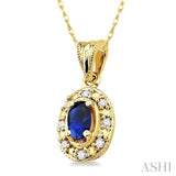 5x3 MM Oval Shape Sapphire and 1/20 Ctw Single Cut Diamond Pendant in 14K Yellow Gold with Chain