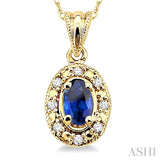 5x3 MM Oval Shape Sapphire and 1/20 Ctw Single Cut Diamond Pendant in 10K Yellow Gold with Chain