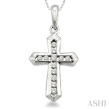 1/10 Ctw Round Cut Diamond Cross Pendant in 14K White Gold with Chain