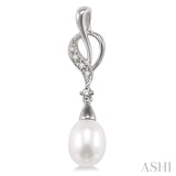 8x6MM Drop Cut Cultured Pearls and 1/10 Ctw Round Cut Diamond Drop Earrings in 10K White Gold