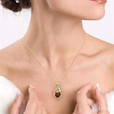 7X7mm Heart Shape Garnet and 1/20 Ctw Single Cut Diamond Semi Precious Pendant in 10K Yellow Gold with Chain