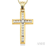 1/2 Ctw Round Cut Diamond Cross Pendant in 10K Yellow Gold with Chain