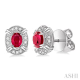 5x3 MM Oval Cut Ruby and 1/10 Ctw Single Cut Diamond Earrings in 14K White Gold