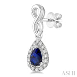 5x3 MM Pear Shape Sapphire and 1/6 Ctw Round Cut Diamond Earrings in 14K White Gold