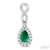 5x3 MM Pear Shape Emerald and 1/6 Ctw Round Cut Diamond Earrings in 14K White Gold