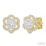 5/8 Ctw Round Cut Diamond Lovebright Earrings in 14K Yellow and White Gold