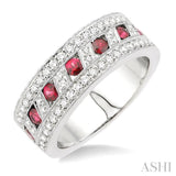 5/8 Ctw Round Cut Diamond and 2.6 mm Round Cut Ruby Band in 18K White Gold