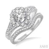 1 1/6 Ctw Diamond Wedding Set with 1 Ctw Round Cut Engagement Ring and 1/6 Ctw Wedding Band in 14K White Gold