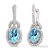 7x5 MM Oval Cut Aquamarine and 1/3 Ctw Round Cut Diamond Earrings in 14K White Gold