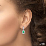 Silver Oval Shape Gemstone & Diamond Earrings