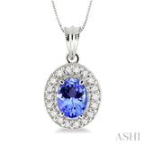 8x6 MM Oval Cut Tanzanite and 1/3 Ctw Round Cut Diamond Pendant in 14K White Gold with Chain