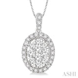 1 Ctw Oval Shape Diamond Lovebright Pendant in 14K White Gold with Chain
