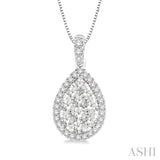 1/3 Ctw Pear Shape Diamond Lovebright Pendant in 14K White Gold with Chain