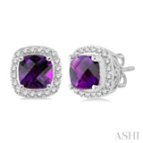 6x6  MM Cushion Cut Amethyst and 1/4 Ctw Round Cut Diamond Earrings in 14K White Gold