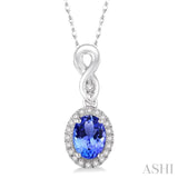 6x4 MM Oval Cut Tanzanite and 1/10 Ctw Round Cut Diamond Pendant in 10K White Gold with Chain