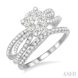 7/8 Ctw Diamond Lovebright Wedding Set with 5/8 Ctw Engagement Ring and 1/5 Ctw Wedding Band in 14K White Gold