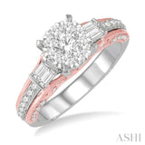 1 Ctw Diamond Lovebright Engagement Ring in 14K White and Rose Gold