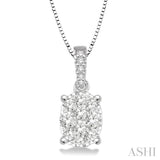 3/4 Ctw Oval Shape Diamond Lovebright Pendant in 14K White Gold with Chain