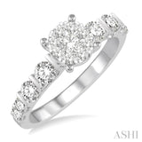1 Ctw Round Cut Diamond Lovebright Engagement Ring in 14K White Gold